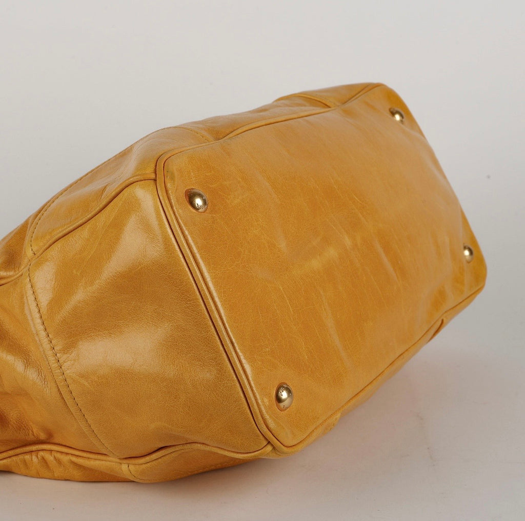 Prada Large Vitello Shine 2 Way Tote, Mustard Yellow Aged Calfskin
